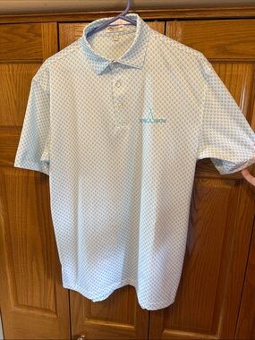 Peter Millar Light Blue Skulls Print Performance Polo-Large/embroidered on chest
